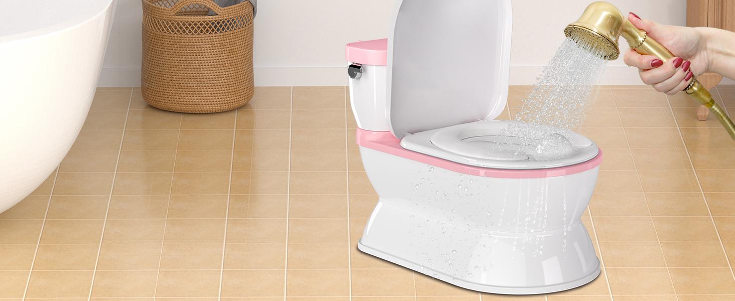 BabyBond 2-in-1 Realistic Flushing Potty Trainer, Pink Potty Chair with Detachable Seat, Flush Sounds, Wipes Storage & Toilet Paper Holder, Potty Trainning Seat for Toddler and Infant
