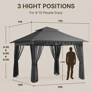 Gizoon 11x11 Pop Up Gazebo Tent with Mosquito Netting, Instant Gazebo, Party Tent with Roller Bag, Pop Up Canopy Tent for Parties Patio Lawn Backyard Garden Deck, Grey