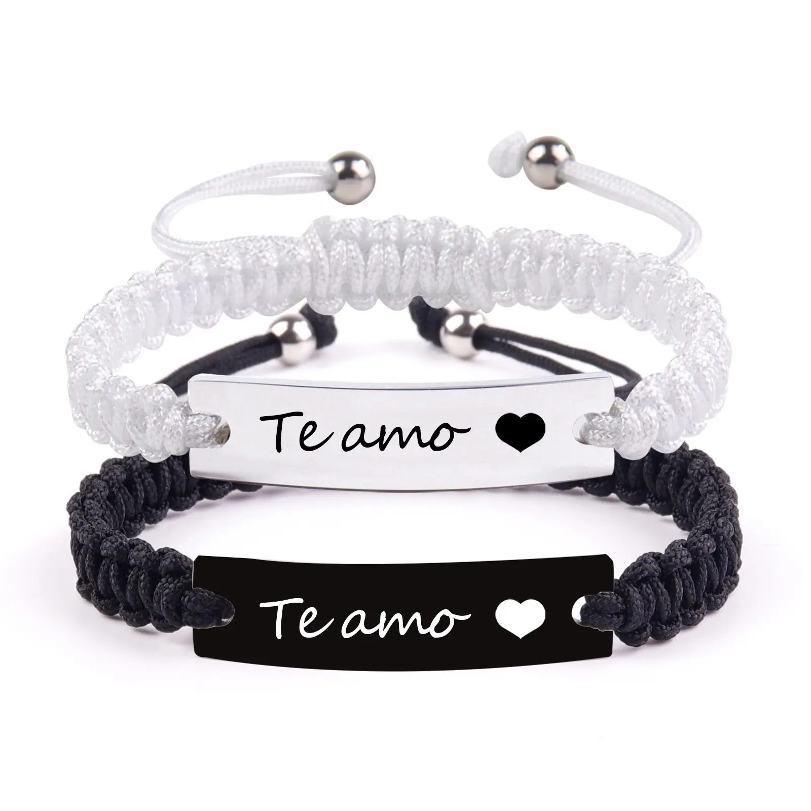 Engraved Te amo2 stainless steel couple
