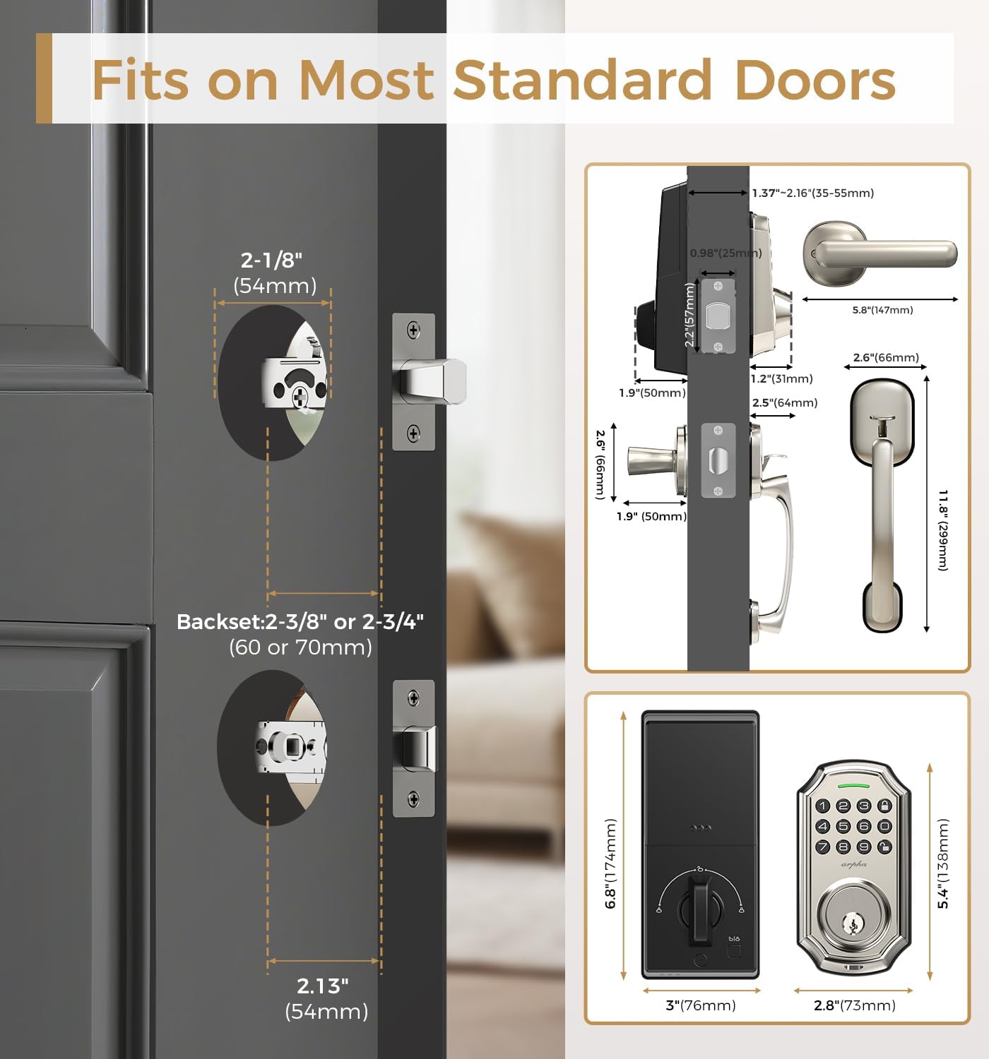 ARPHA D180 Keyless Door Lock with 50/100 Codes, Smart Lock with Anti Peeping Password, Keypad Deadbolt One Touch Locking, Auto Lock, Easy Install.Multiple styles to choose from, APP version&no APP version; With door handle&without door handle