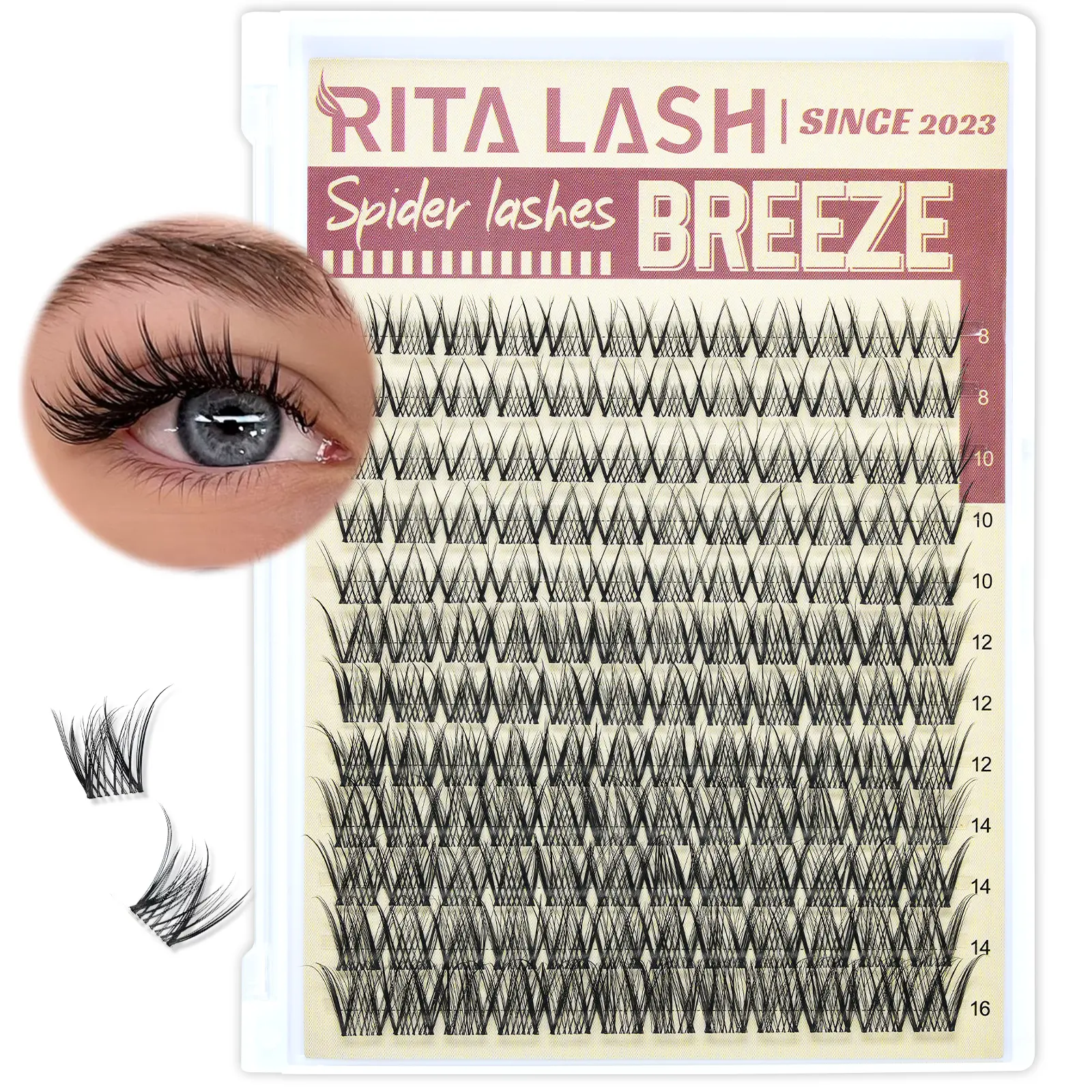 RITALASH 144PCS Wispy Spider Lash Clusters, Natural Breeze Eyelash Clusters D Curly Lashes Cluster 8-16mm Spider Cluster Eyelash Extensions Reusable Venus Individual Lashes for Beginners DIY at Home