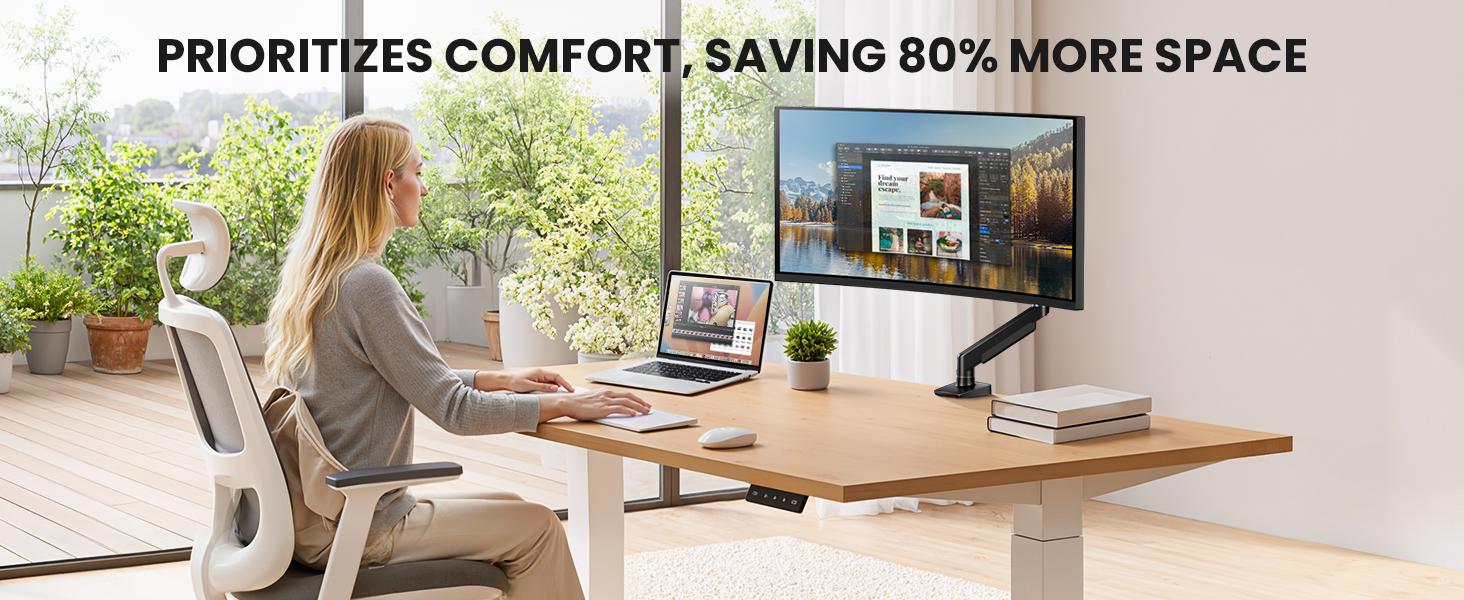 HUANUO Fully Adjustable Single Monitor Arm, Mount for 13–34 Inch Screens, Tool-Free VESA Installation, Cable Management, Supports Up to 19.8 lbs, Max VESA 100x100mm