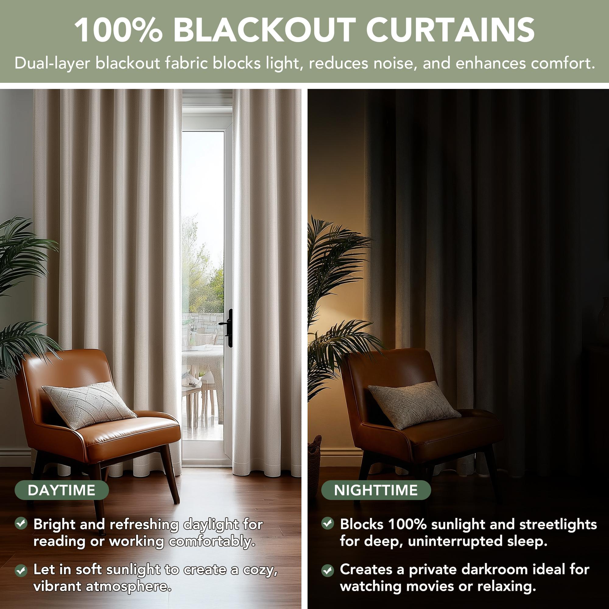 Deconovo Linen 100% Blackout Curtains, Thermal Insulated Panels with Back Tab Top, Noise Reducing Light Blocking & Privacy Curtains for Bedroom/Nursery/Home Theater, 2 Panels Deconovo Linen 100% Blackout Curtains, Thermal Insulated Panels with Back Tab Top, Noise Reducing Light Blocking & Privacy Curtains for Bedroom/Nursery/Home Theater, 2 Panels
