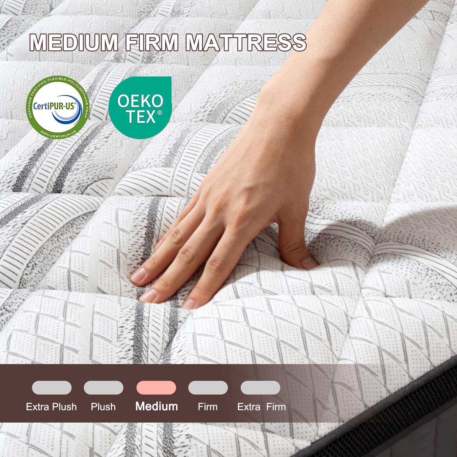 12"14" Gel Memory Foam Hybrid Pocket Spring Mattress Euro Top Medium Firm for Back & Lumbar Support Individual Pocket Spring for Motion Isolation Pressure Relief Twin Full King Queen Mattress CertiPUR-US & OEKO Certified