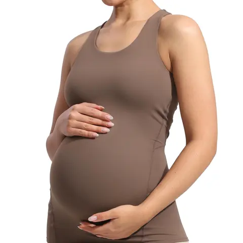 POSHDIVAH Women's Prenatal Tank Top with Built-in Padded Bra - Sleeveless, Breathable Elastic Nylon, Belly Support, Nursing Friendly Maternity Clothes for Summer Yoga, Workout, Breastfeeding