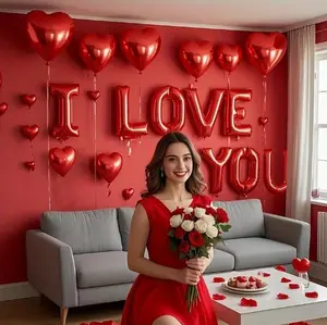 17pcs/SET Red Heart Balloon with "I LOVE YOU" for Valentine's Day, Bridal Shower, Proposal and Wedding Party Decorations, Halloween Decorations, Christmas Decorations