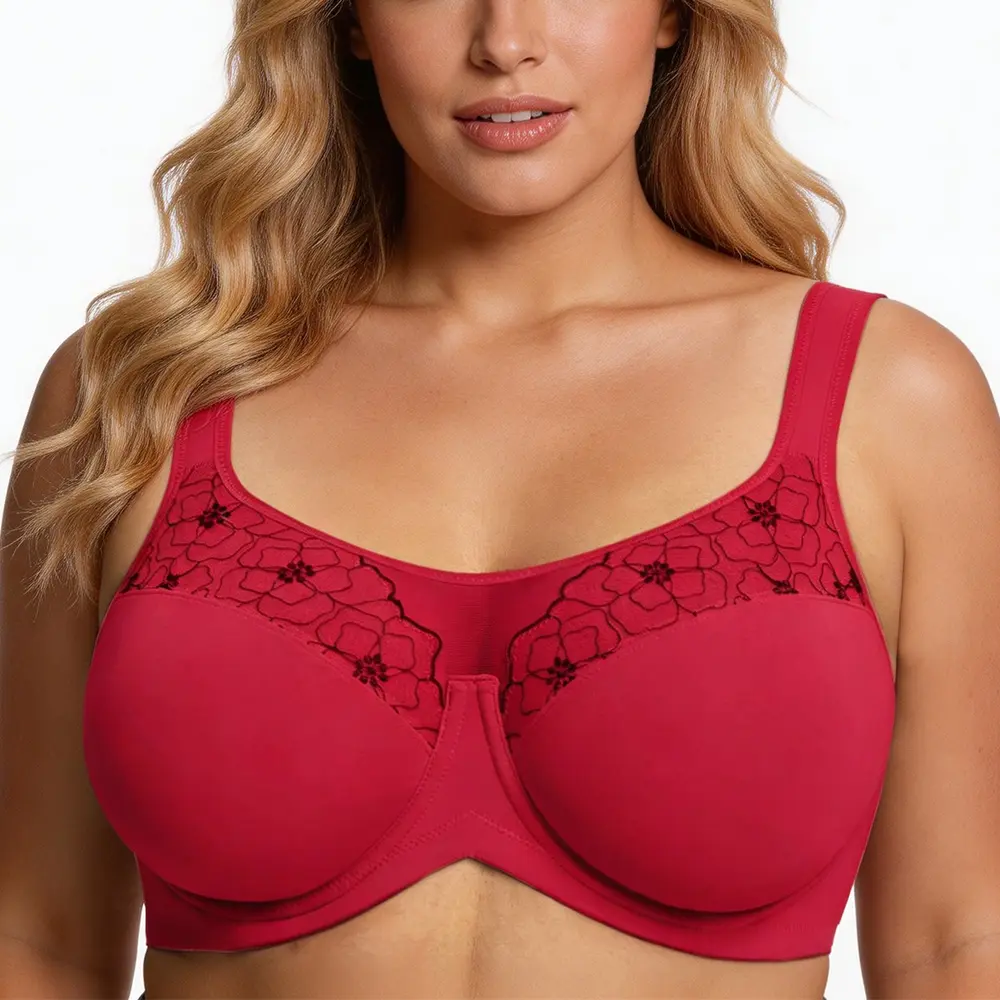 HSIA Dahlia Sexy Lace Plus Size Unlined Full Coverage Embroidery Underwire Bra Wide Anti-Slip Straps Breathable Support for Comfort Fit Women HSIA Dahlia Sexy Lace Plus Size Unlined Full Coverage Embroidery Underwire Bra Wide Anti-Slip Straps Breathable Support for Comfort Fit Women