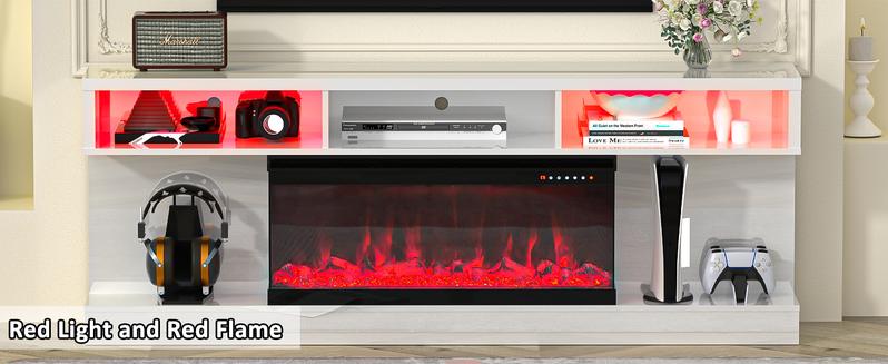 Spurgehom APP Controlled LED Fireplace TV Stand: 70-Inch 3-Sided Entertainment Center with 34" Electric Fireplace & Storage Cabinet. Media Console for Living Room, Fits TVs Up to 80 Inches