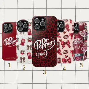 Dr Pepper Soda Fan Tough Phone Case for iPhone 17, 16, 15, 14, 13, 12 | Leopard, Bow & Cherry Print Retro Aesthetic