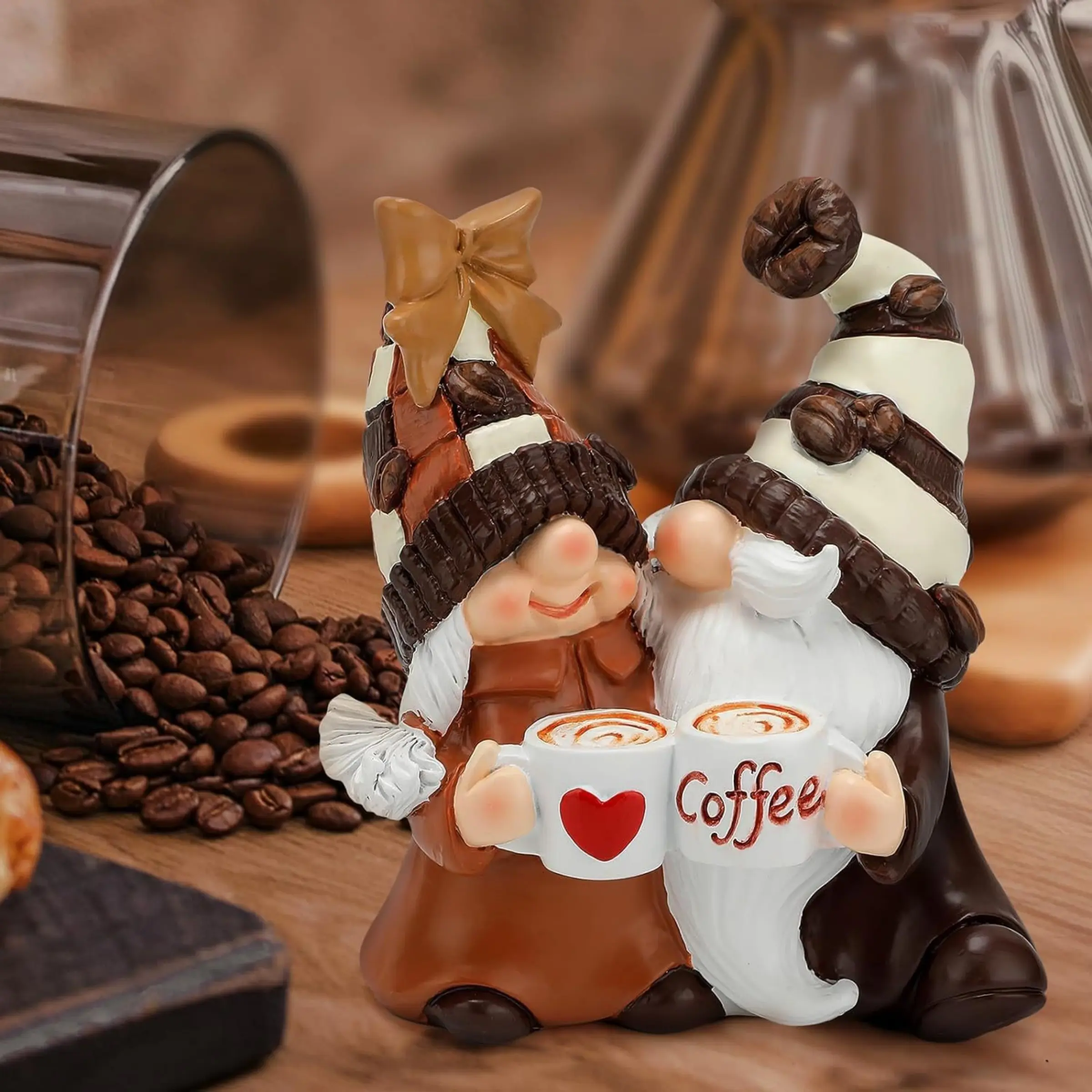 1pcs Coffee Gnome Statue, Cute Collectible Figurines, Ornaments Statues, Decorative Sculptures, Decorative Piece, Resin Decor, Sculpture Desk Decor for Living Room, Cafes, Office Desktop, Study Rooms, Home Decor Ornaments
