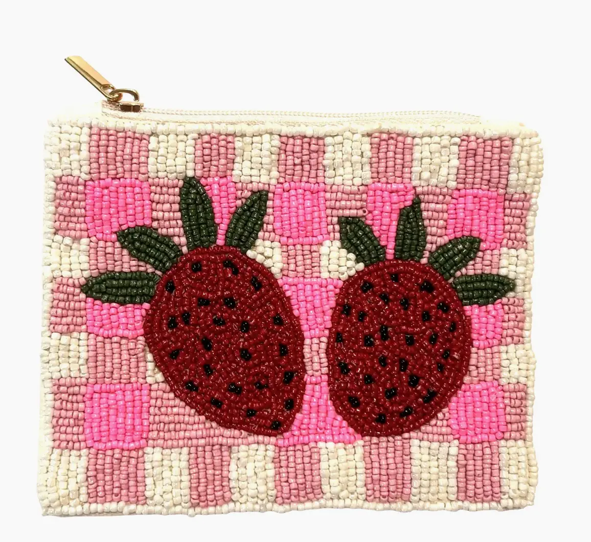 Beaded Strawberries Coin Purse