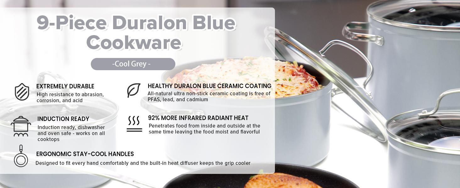 Nuwave Duralon Blue Non-Stick Cookware 9-Piece Set