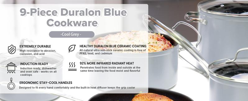 Nuwave Duralon Blue Non-Stick Cookware 9-Piece Set