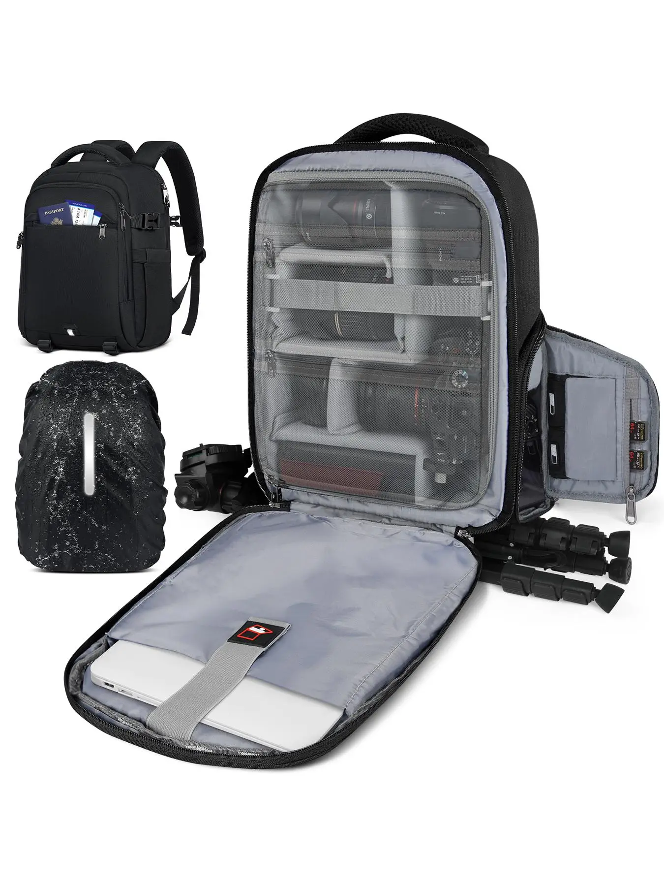 Camera Backpack, Waterproof Rain Cover & Laptop Compartment Camera Bag for Photographers, Anti-theft Travel Photography Backpack, Camera Storage Bag, Photography Camera Accessories