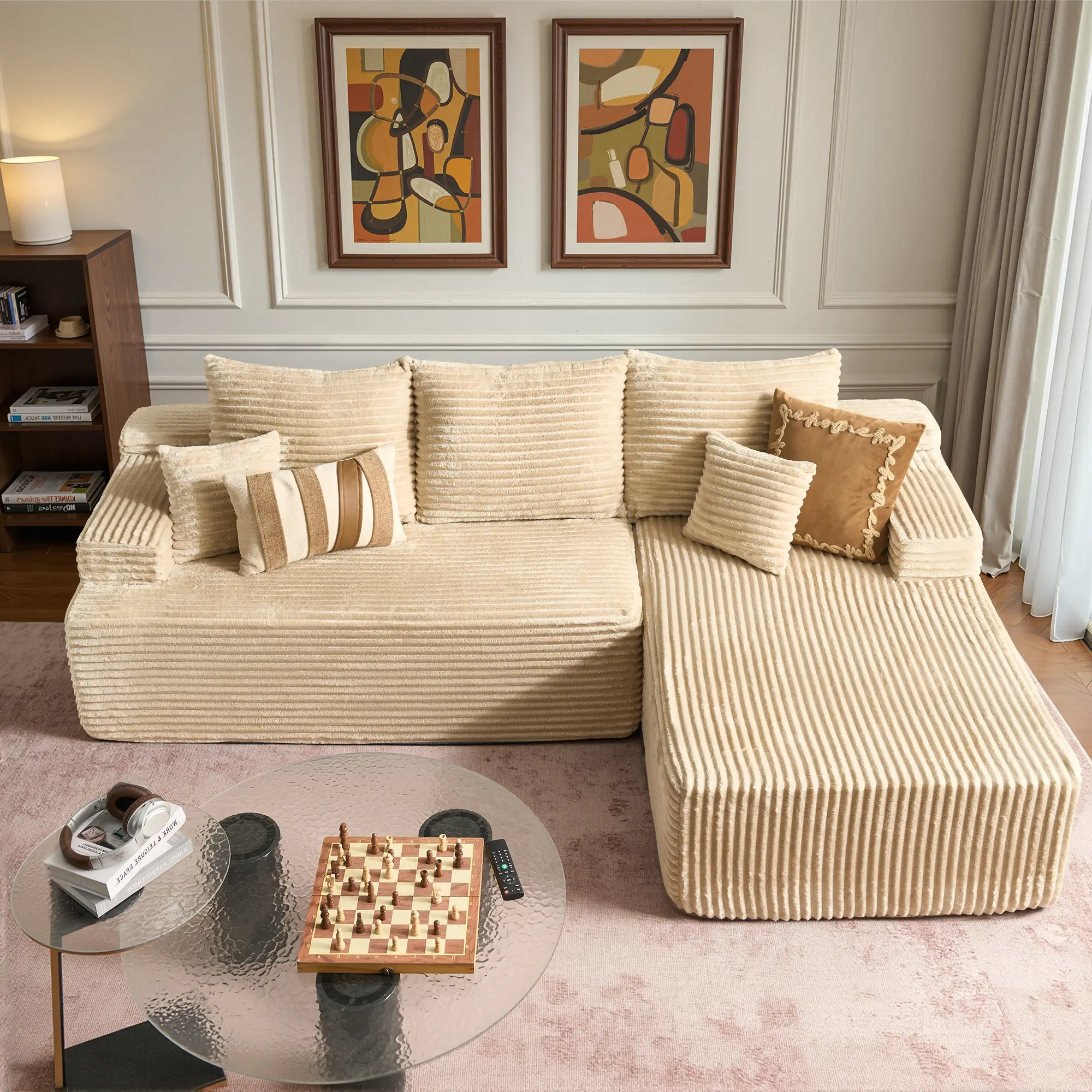 96" Beige L Shpae Sofa Right Chaise