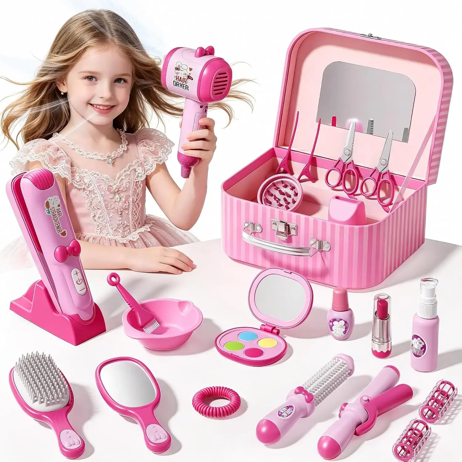 Hair Salon Toys for 5 Year Old Girls, Makeup Kit for Kids 3-5 4-6, Pretend Hair Styling Set for Girls 5-7 6-8 with Sound and Lights, Role Play Dress Up Birthday Gifts for 3 4 5 6 Girl tiktokshopspringglowup