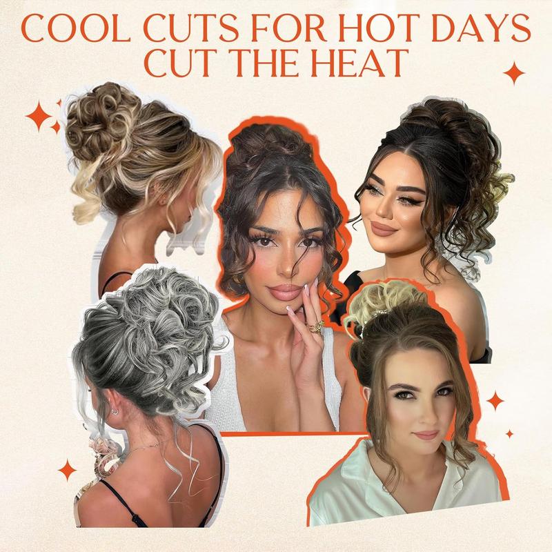 2PCS Large Messy Hair Bun Wavy Curly Scrunchies Synthetic Chignon Ponytail Hair Extensions Thick Updo Hairpieces for Women Girl Party Black