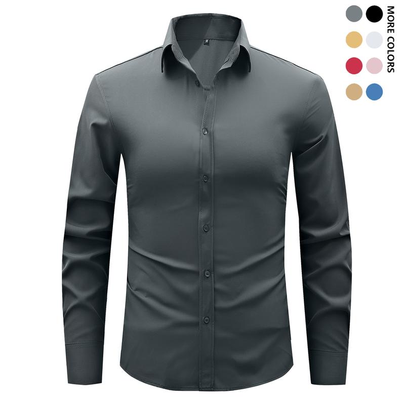 Men's Slim Fit Elegant Long Sleeve Button Down Shirt - Lightweight & Smooth Feel, Suitable for Casual & Formal Occasions, All Seasons | Fashion Formal Wear | Tailored Finish