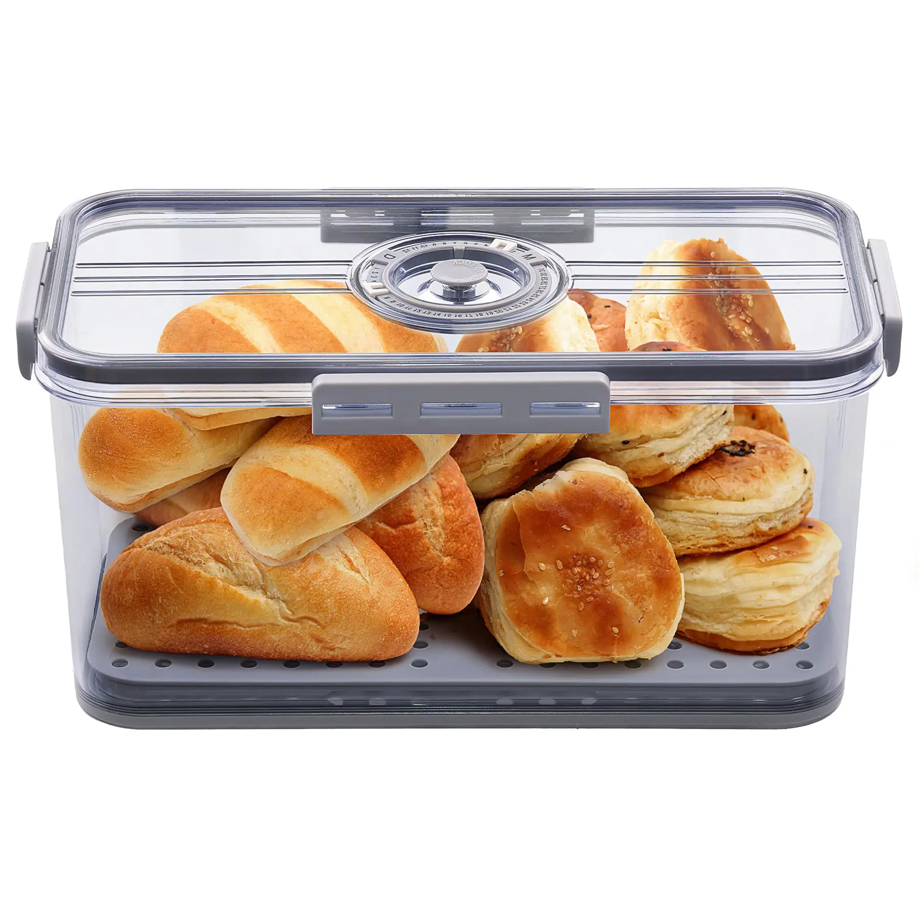 Kitchen countertop sealed bread box, 7.45 liters, sealed breadbox with lid, time record, bread container for storinghomemade bread, toast, bagels, cookies and donuts,kitchen chef storage food, Gray,home essentials