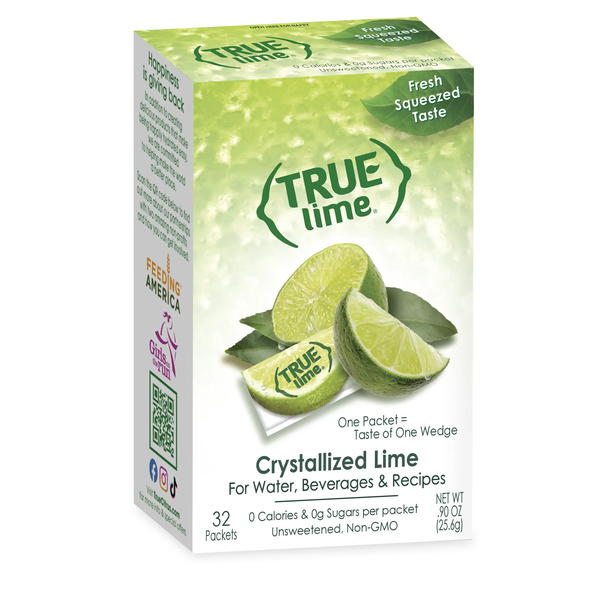 True Lime Crystallized Lime Packets | Fresh-Squeezed Taste | 0 Cal, 0 Sugar, Unsweetened | 32 Count