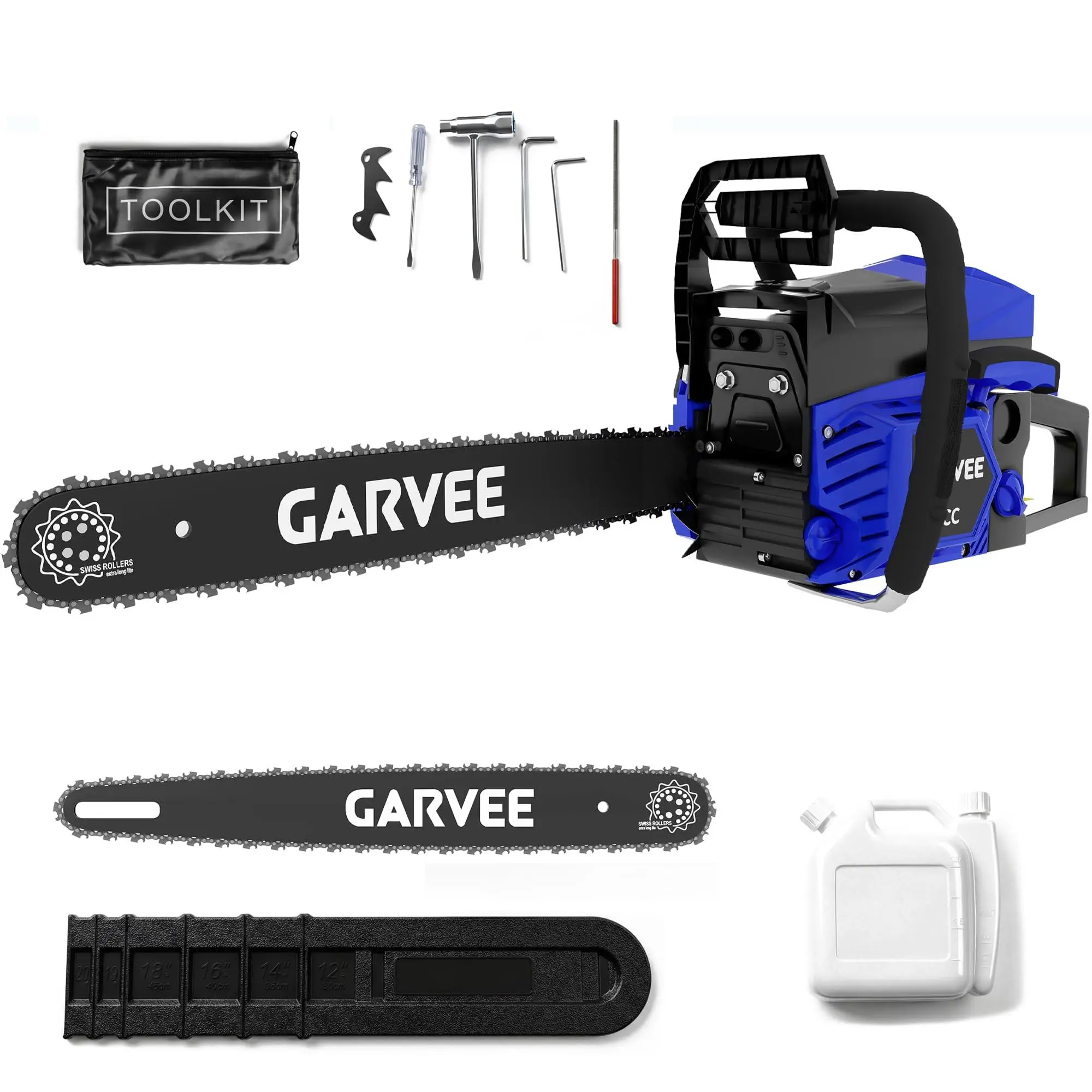 52CC 2-Stroke Gas-Powered Chainsaw with 20-in Bar, Ergonomic Non-Slip Handle, Dual Tanks, Quick Start Technology for Felling, Pruning