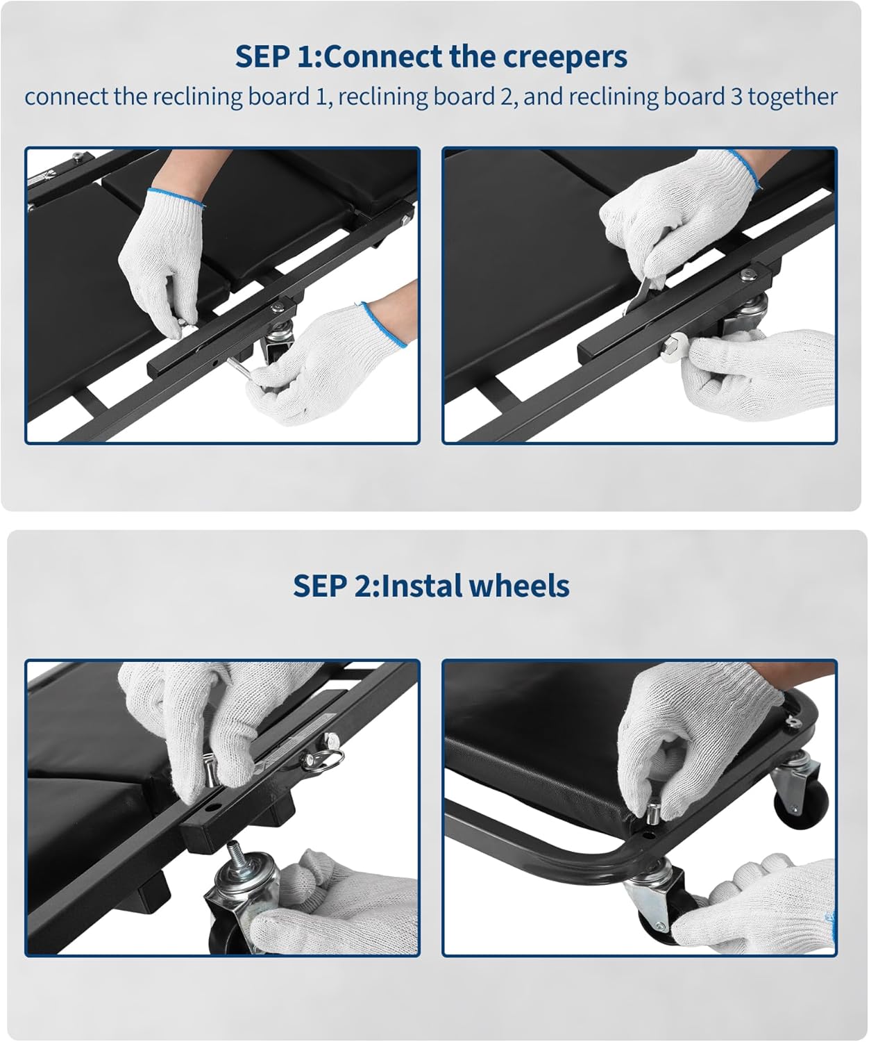 36-inch Z-Creeper Seat with Wheels, 2-in-1 Folding Garage Seat, 330 lb Capacity, Under-Car Automotive Mechanic Repair with 6 Swivel Casters