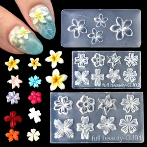 Silicone Nail Art Molds, 3PCS 3D Flowers Nail Charm Molds Lily Hibiscus Cherry Blossom Floral Design 3D Carving Template Modeling Gel Moulds for DIY Resin Craft Accessories