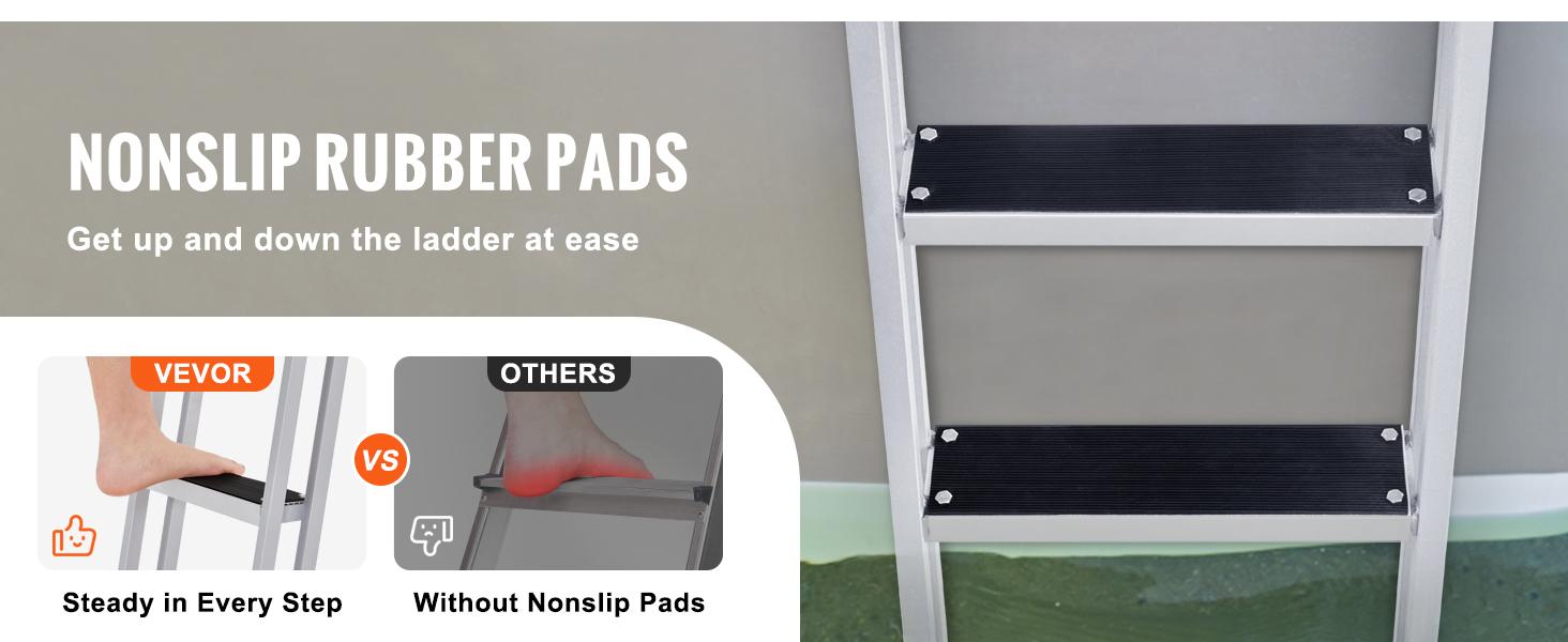 VEVOR Dock Ladder Flip Up 5 Steps,  350lbs Load Capacity, Aluminum Pontoon Boat Ladder with 4" Wide Step & Nonslip Rubber Mat,Swimm Step Ladder for Ship/Lake/Pool/Marine Boarding