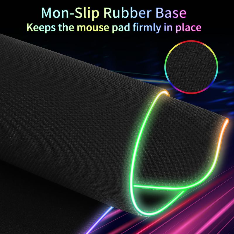 Large Gaming Mouse Pad with Magnetic Wireless Charger 15W Fast Charging, RGB Light LED Mousepad Desk Mat, Smooth Surface, Anti-Slip Rubber Base, Keyboard Pad for Gaming, MacBook, PC, Laptop - Black