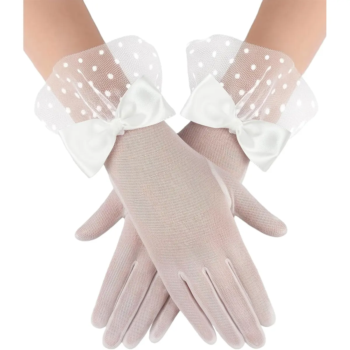 Avidlove Women Lace Gloves Wedding Tea Party Gloves Bow Short Mitten Mesh Gloves for 1920s Opera Funeral