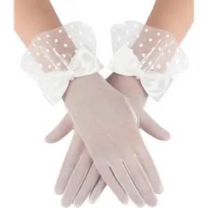 Avidlove Women Lace Gloves Wedding Tea Party Gloves Bow Short Mitten Mesh Gloves for 1920s Opera Funeral