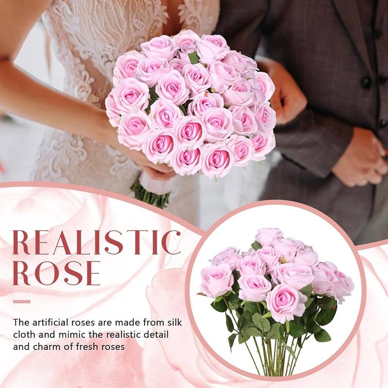 YBLIOUKE 10/20/50 pcs Artificial Rose Howers LongStem Fake Silk Roses for DIY WeddingBouquet Table Centerpiece HomeDecor  Realistic Faux Flowers for Decoration, Suitable for Valentine’s Day, Mother’s Day, Halloween, Christmas, Floral Arrangements