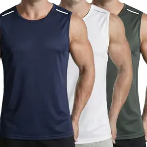 Men’s Quick-Dry Reflective Running Vest - Breathable Crew Neck Sports Tank Top - Lightweight Moisture-Wicking Performance Wear with Shoulder Strips