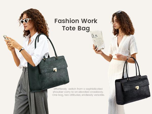 LOVEVOOK Laptop Tote Bag for Women - PU Leather Vintage Work Tote Bag,Waterproof Business Teacher Bag with Large Cup Holder,TikTokShopStockUp