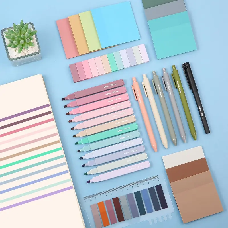 Mr. Pen Aesthetic Book Annotation Kit 38 pcs Retractable Gel Pens & Vibrant Highlighters Office Supplies Birthday Gift, Back to School Supplies Student Essentials Learning Materials