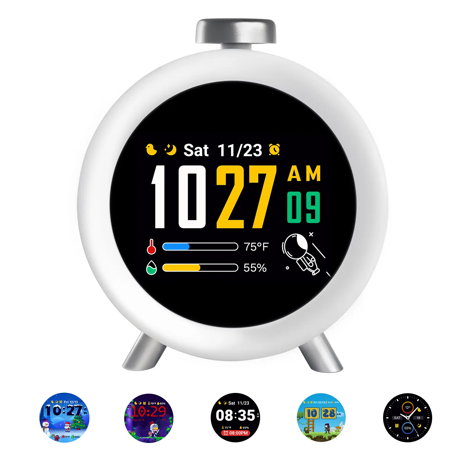 ChronoSense Alarm Clock for Bedroom Temperature Humidity, 7-Day Programmable 4 Alarms, 100dB Loud Gradual Alarm Clock Heavy Sleeper, IPS Screen Animation, Hourly Chime, White Noise
