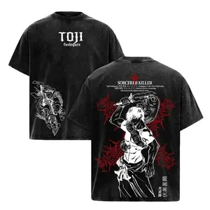 Toji Fushiguro Tee Washed Jujutsu Kaisen Execution The Shibuya Incident Culling Game Prelude Vintage Oversized Heavy Cotton Double Printed Front & Back Anime Manga T-Shirt Retro Unisex Streetwear Battle Scene Edition JJK Sorcerer Killer Graphic Top