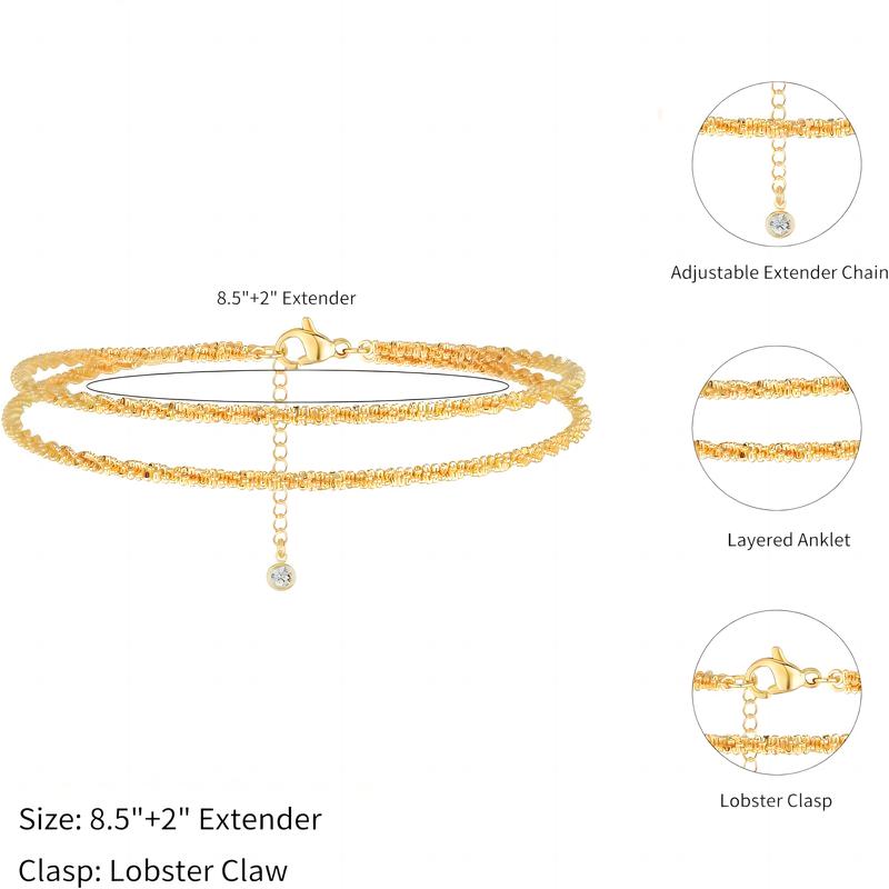 Ankle Bracelets for Women, Glitter Waterproof Adjustable Anklet for Women, Layered Anklets, Summer Beach Anklet Jewelry for Women Gift telugu anklet