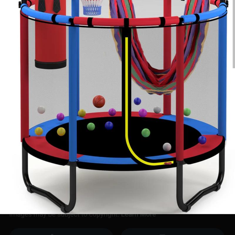 Trampoline for Kids with Basketball Hoop, 55" Toddler Trampoline Indoor & Outdoor, 440lbs Capacity Baby Trampoline with Enclosure, No-Gap Safe Design,,Swing,Sandbag,Ring,Ocean Balls,Gifts for Boys&Girls,