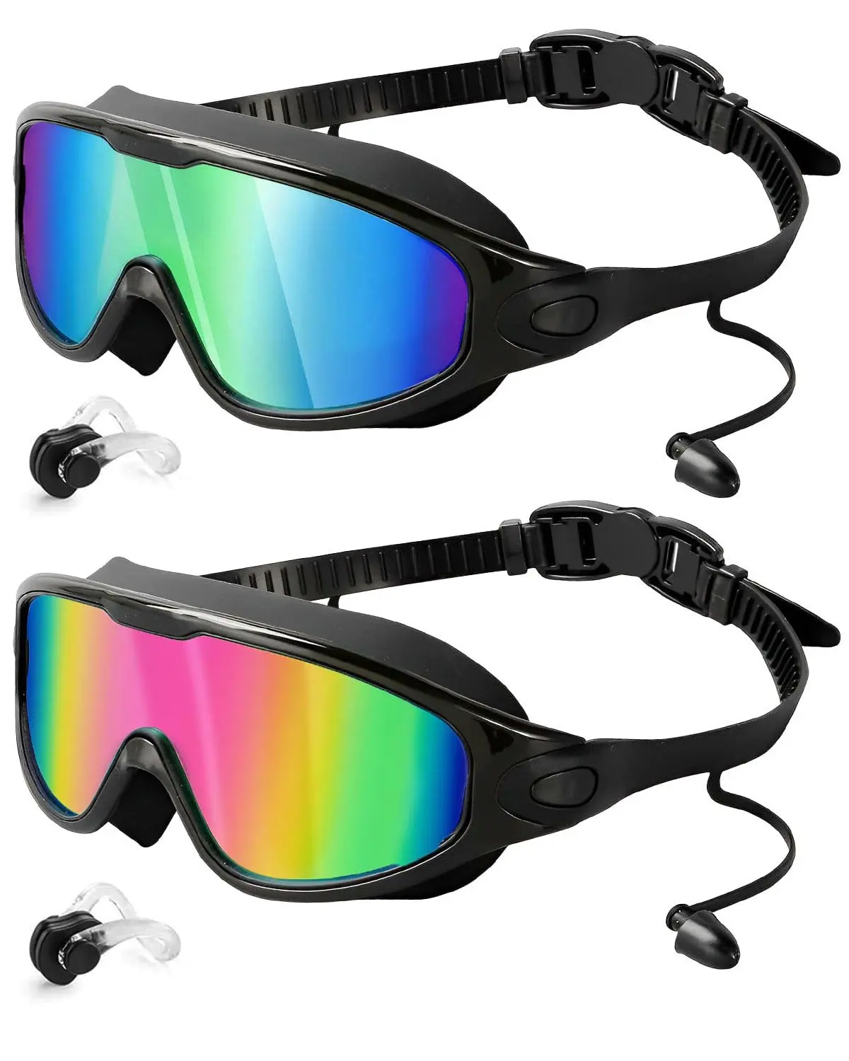 Adult 2-Pack Silicone Swimming Goggles, Wide-View Lenses, Anti-Fog, UV-Protective, Leak-Resistant Comfort Seal for Men, Pool Training, Water Sports