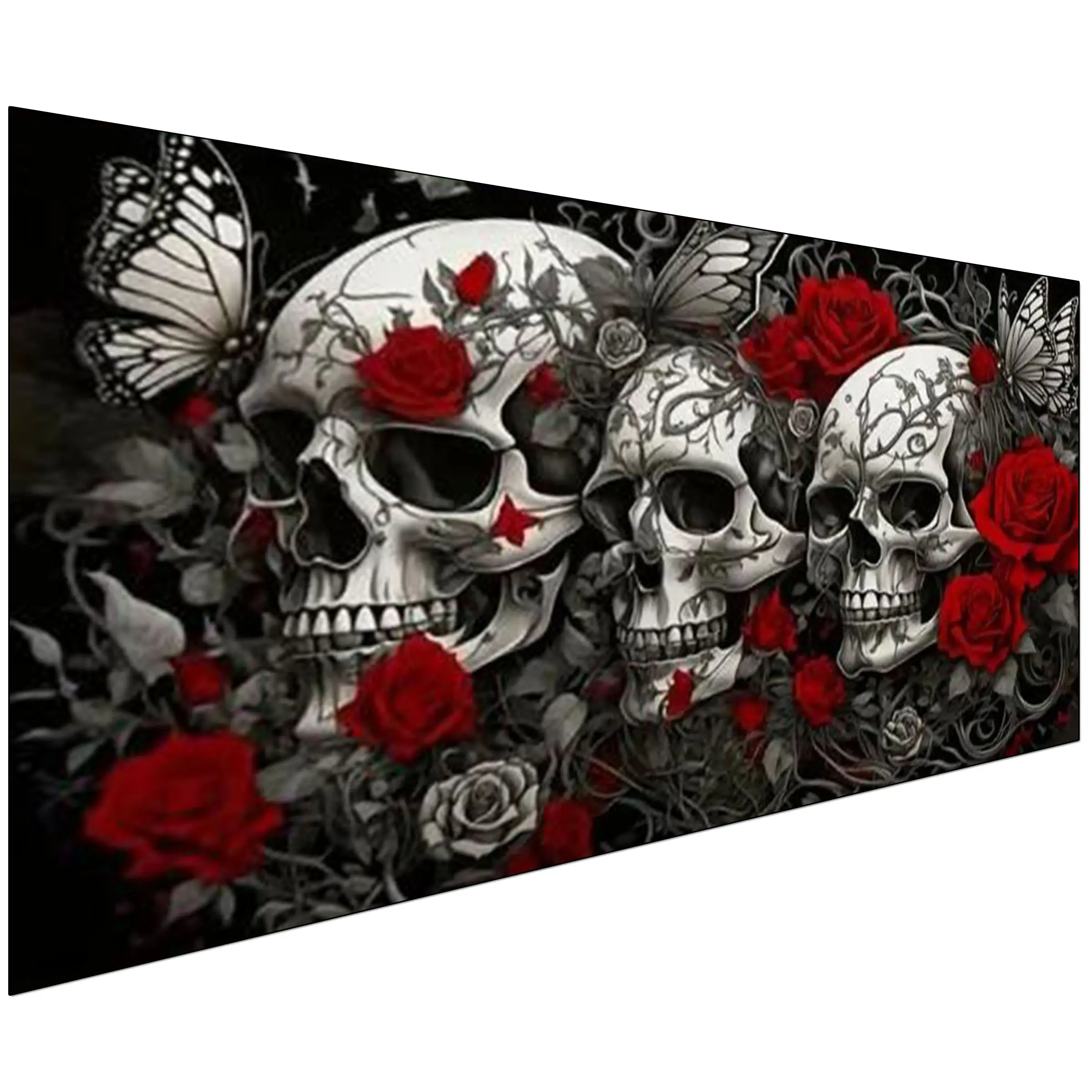Large Size Skull Diamond Art Kits For Adults, Gothic Rose Diamond Painting Kits, Full Round Diamond Mosiac Kits For Adults, Diy Handicrafts, Art And Crafts For Halloween Decor, 32X16 Inch