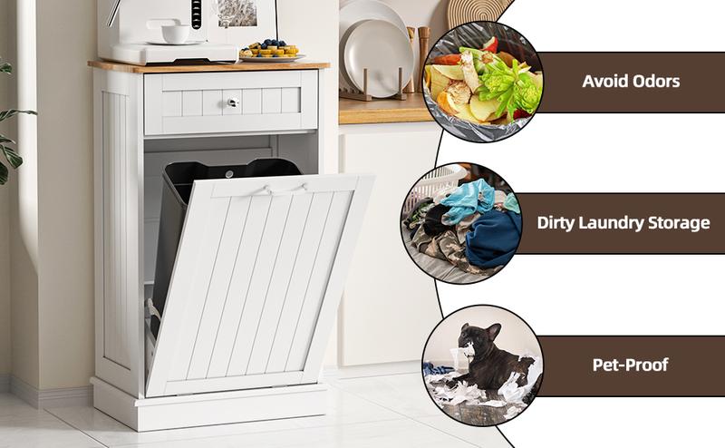 【Does Not Include Trash Can】 Spurgehom 13 Gallon Tilt-Out Hidden Trash Can Cabinet, Freestanding Garbage & Recycling Bin Holder with Pull-Out Drawer, Pet-Proof Kitchen Storage for Home 【Does Not Include Trash Can】 Spurgehom 13 Gallon Tilt-Out Hidden Trash Can Cabinet, Freestanding Garbage & Recycling Bin Holder with Pull-Out Drawer, Pet-Proof Kitchen Storage for Home