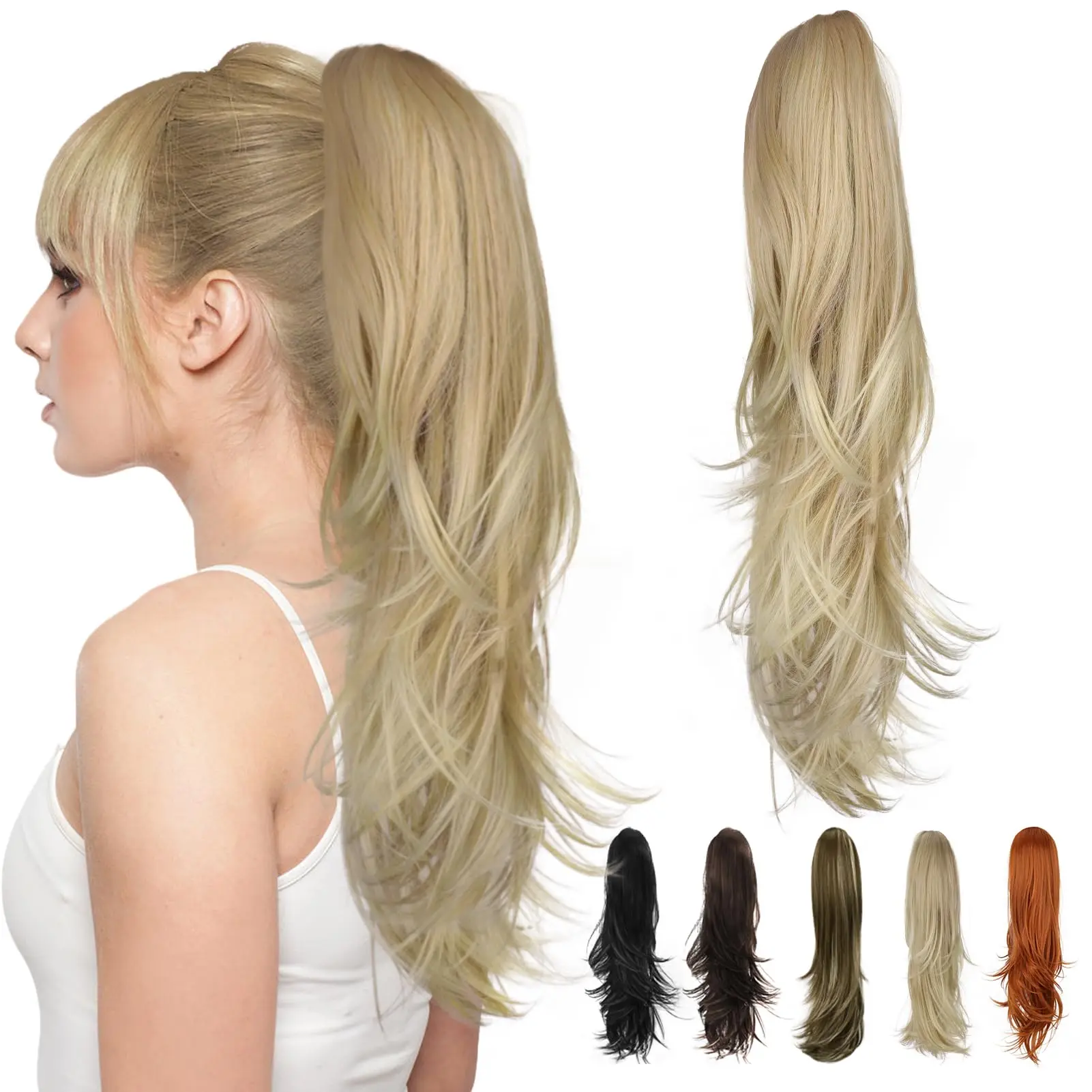 AISI HAIR Ponytail Claw Clip in 22/26 Inch Ponytail Hair Extension For Women Natural Wavy Sythetic Hairpieces for Daily Use fluffy  Synthetic Wigs Glueless Kinky Straight Hair Weave