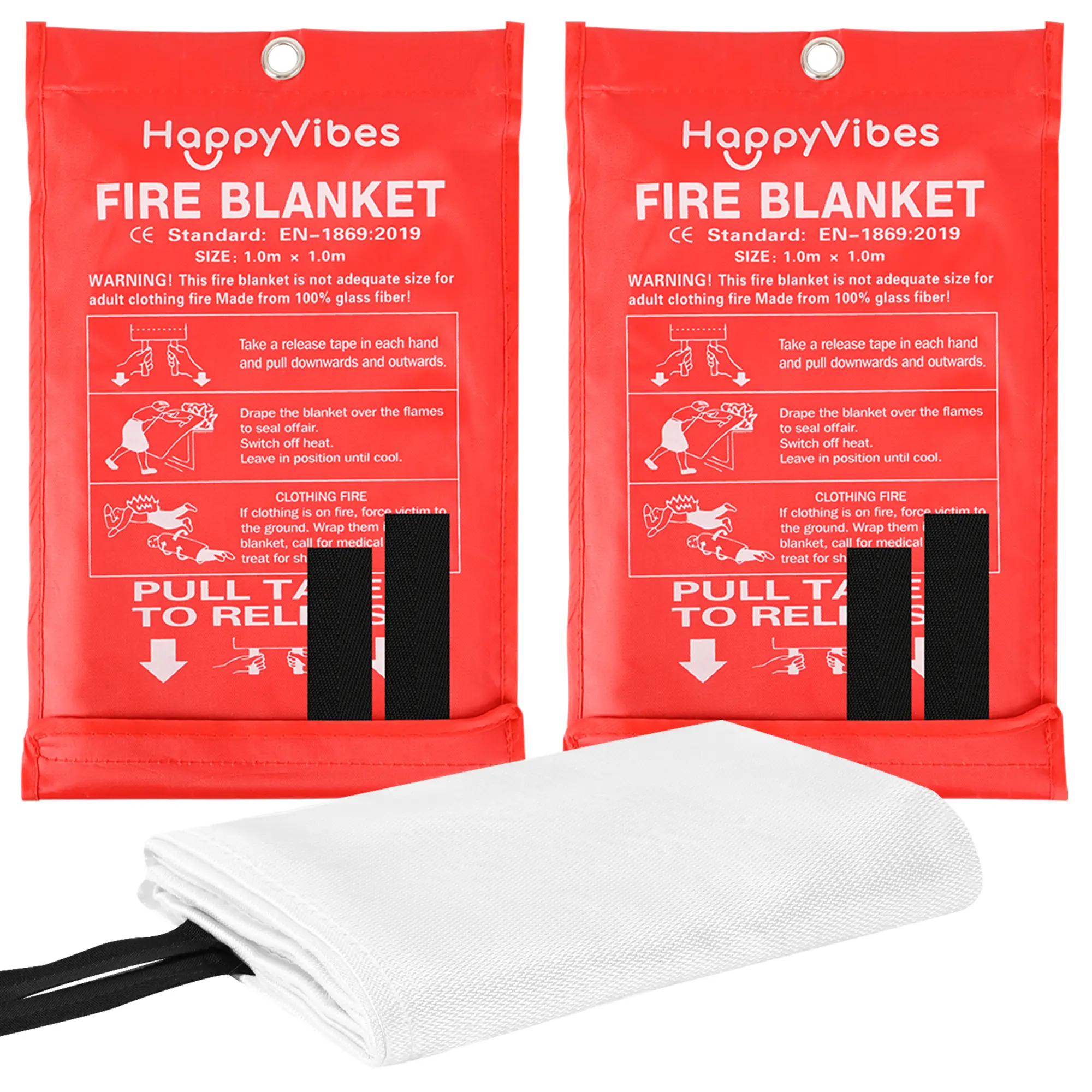 HappyVibes Emergency Fire Blanket for Home - 2 Pack Fiberglass Fire Extinguishing Blanket 40x40 Inches - Fire Blankets Emergency for Home, Kitchen, School, Office, Car, and Grill