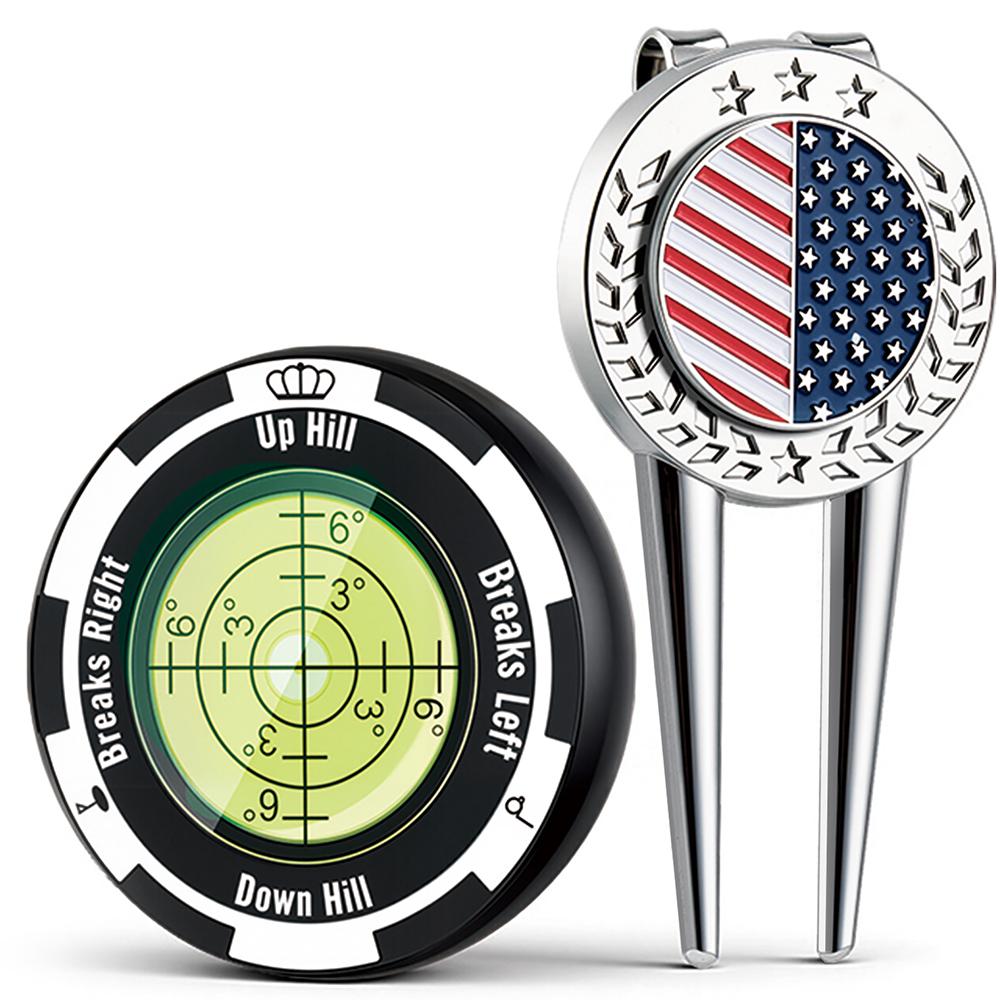 Multifunctional Golf Training Aid Set - Golf Green Reader - Precision Leveling Tool with High Accuracy Green Reading Aid & Divot Repair Kit, Golf Ball Marker, Hat Clips, , Golf Gifts