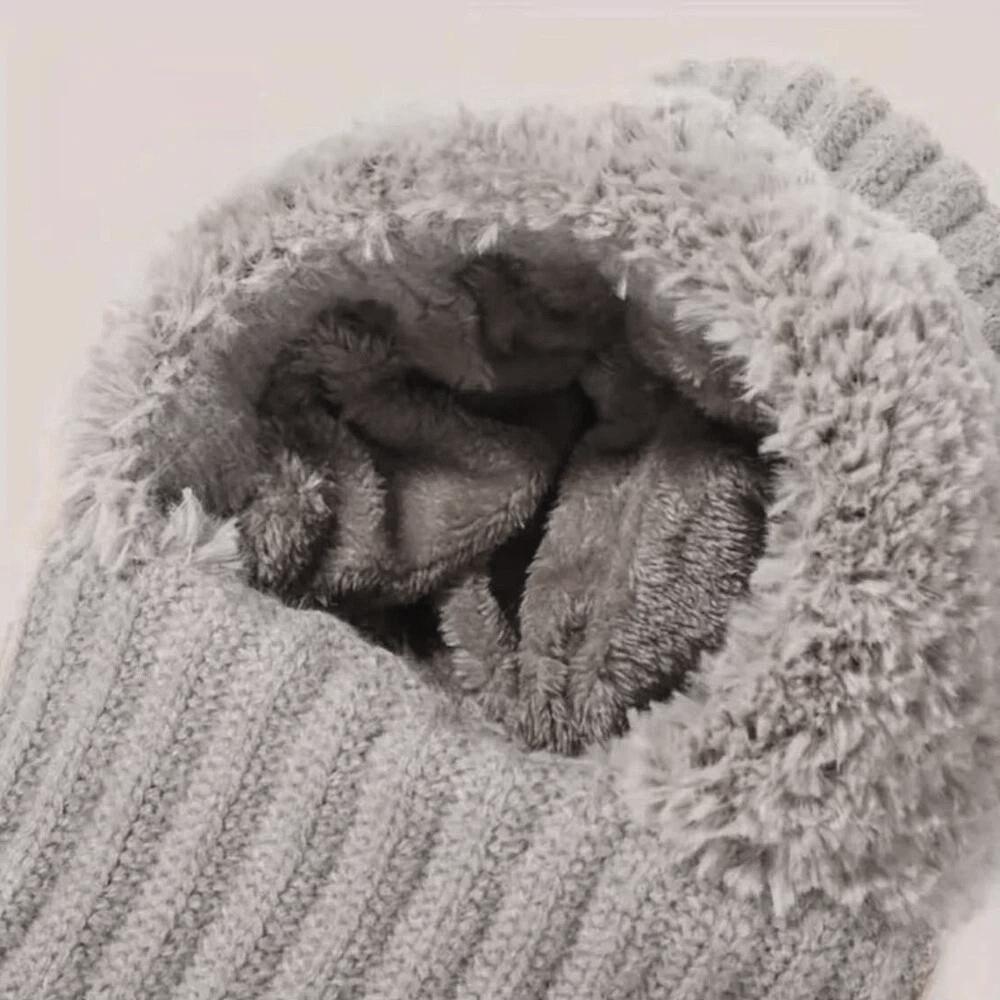 【FaddishDeal】1PC Womens Knit Beanie Hat Fleece Lined Winter Scarf Mask Set Snow Caps Plush Earmuff Skull Hats with Pompom.