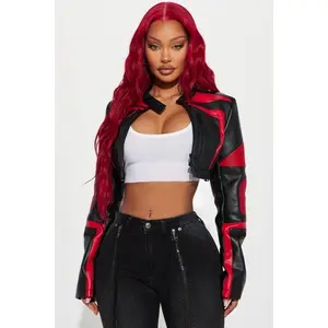 Not Like The Rest Faux Leather Moto Jacket - Red 4