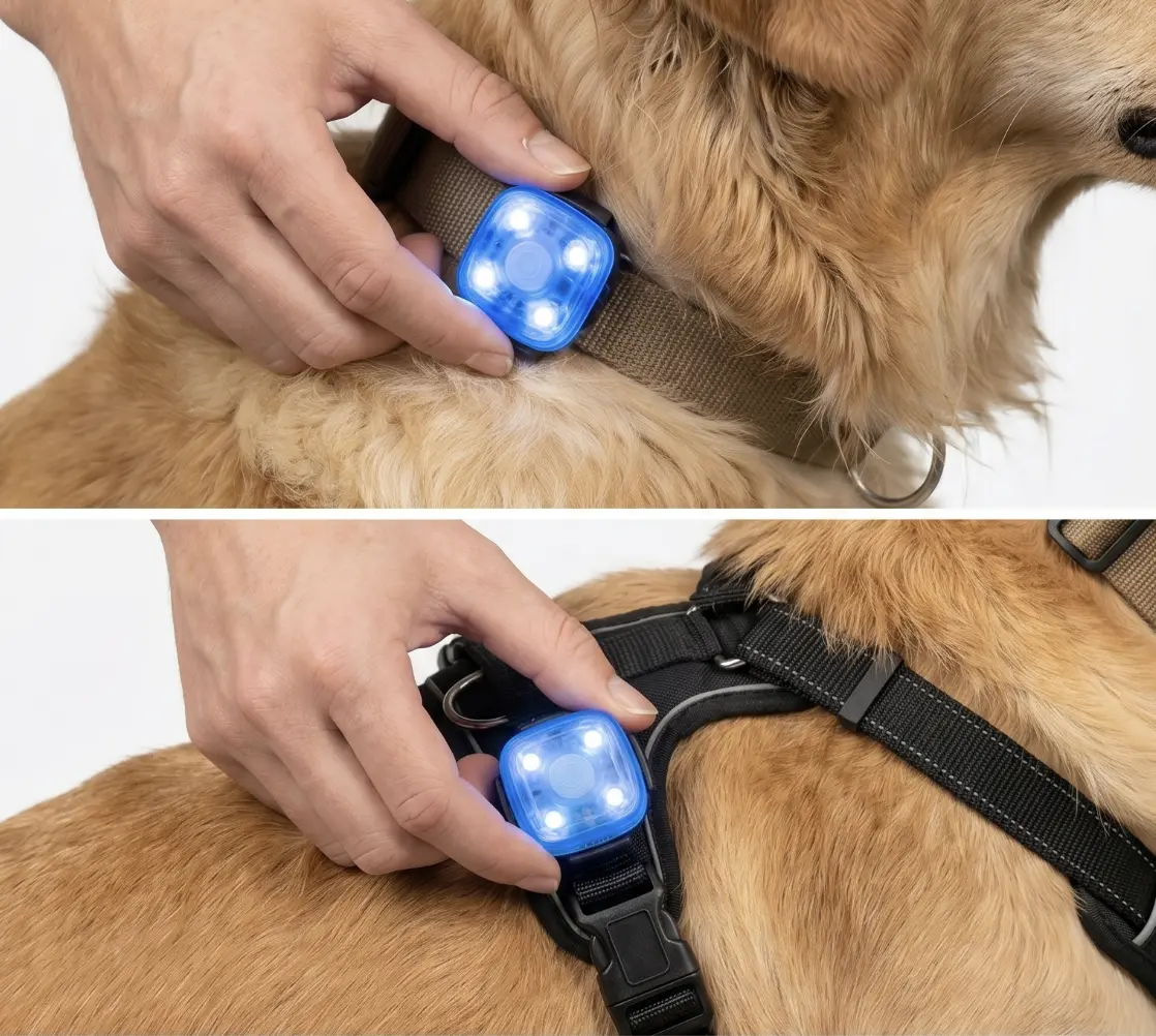 gogout Dog Collar Light, Rechargeable LED Dog Safety Light for Night Walking, Clip-On or Strap-On Pet Light for Collar, Harness and Leash, High Visibility, Water-Resistant, USB-C