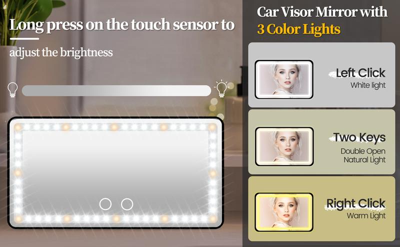 DIBMS Car Visor LED Vanity Mirror, Rechargeable Makeup Mirror With LED Lights for Car Truck SUV Rear View Sun, Shading Cosmetic Touch Screen for Cars (Black)