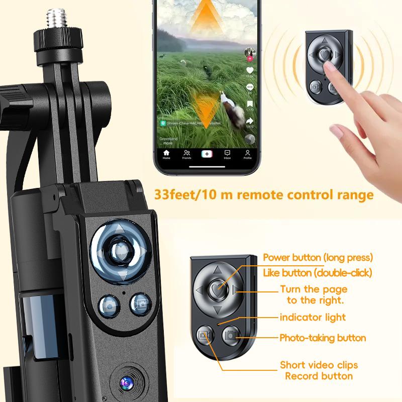 70.8 inch 360° Rotatable Smart Auto Face Tracking Selfie Stick Tripod with Gesture Control & Rechargeable Fill Lights for Mobile Phone Video Recording Vlog TikTok Live Broadcast - Smartphone Camera Accessories